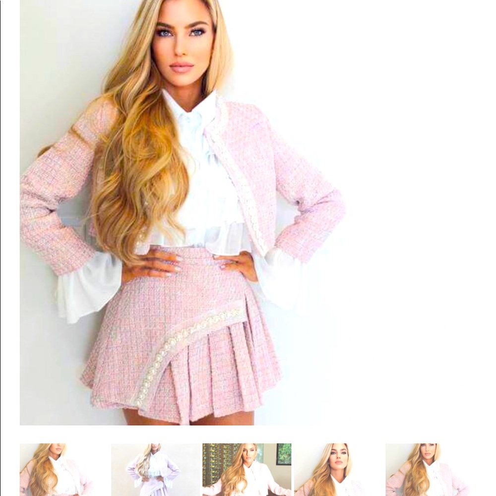 Pink tweed skirt set